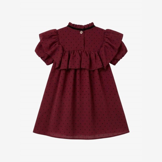 Robe en voile bordeaux à pois noirs
