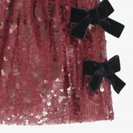 Jupe bordeaux à sequins et nœuds